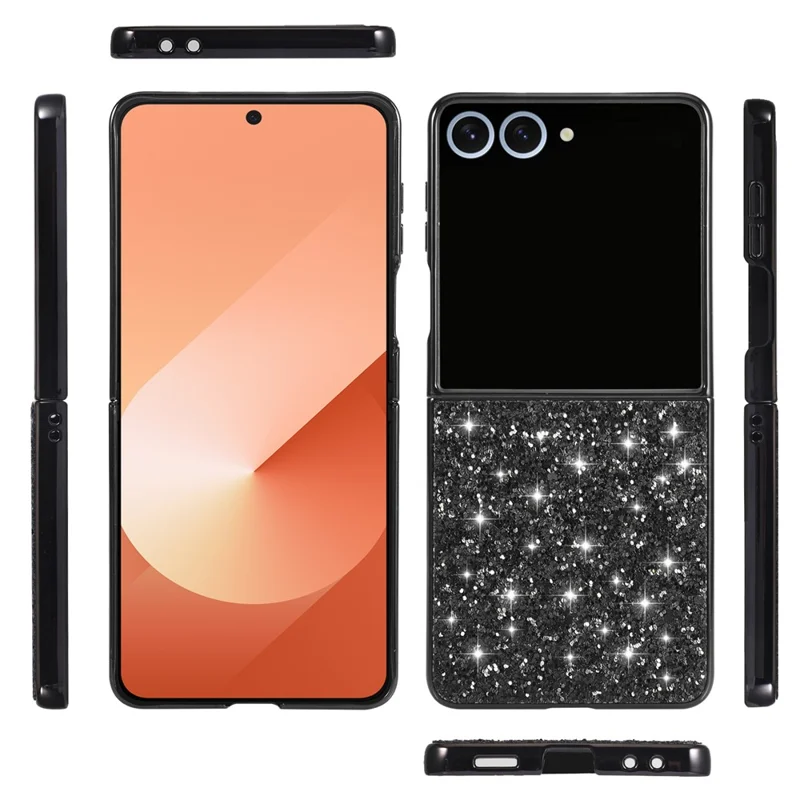 Для Samsung Galaxy Z Flip7 5G Чехол ПК Блестящий Блесток Задняя крышка телефона - Черный