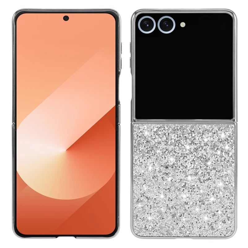 Para Samsung Galaxy Z Flip7 5G Capa PC Brilhante Glitter Capa Traseira do Telefone - Prata