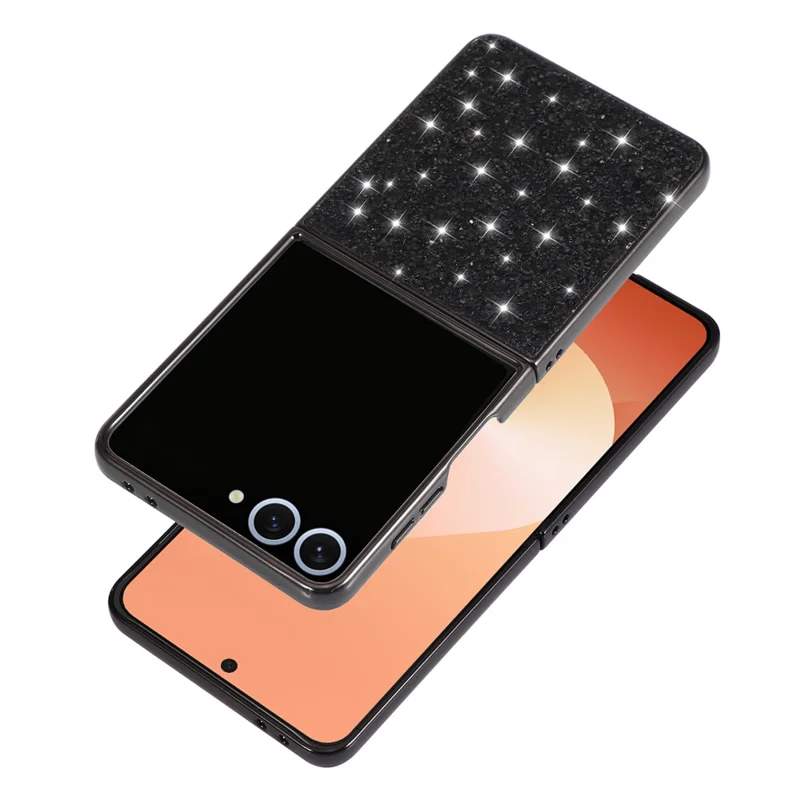 Para Samsung Galaxy Z Flip7 5G Capa PC Brilhante Glitter Capa Traseira do Telefone - Prata