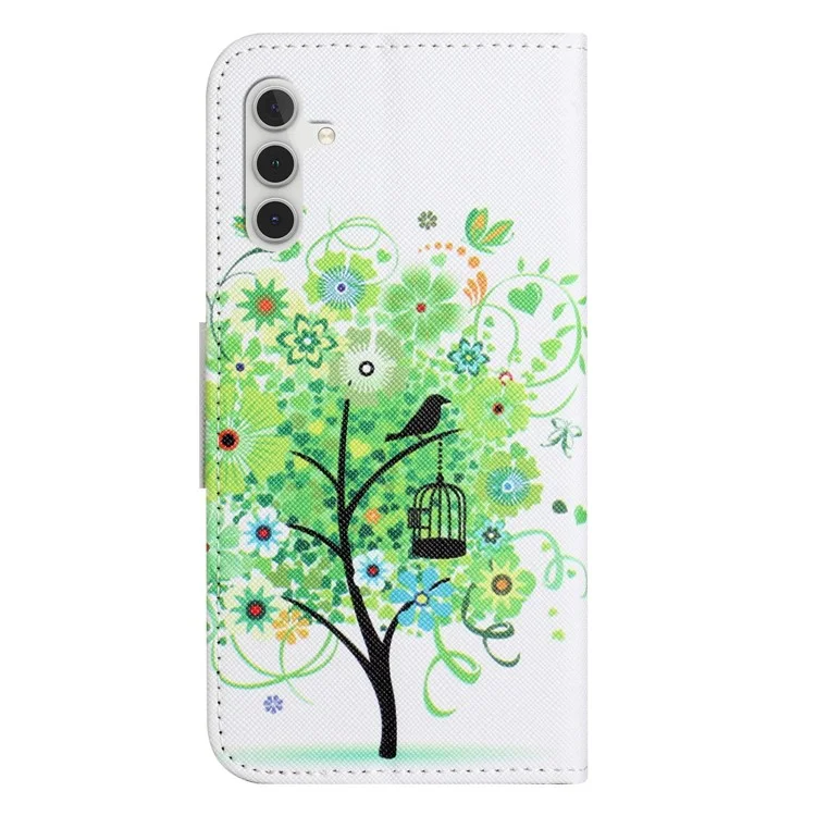 Para Samsung Galaxy A14 5G / A14 4G Cross Texture PU Leather Phone Stand Wallet Case Pattern Printing Shockproof Cover - Green Tree