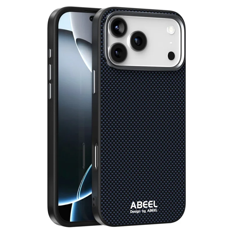 ABEEL Hülle für iPhone 17 Pro, kompatibel mit MagSafe, bedruckte PC TPU Aluminium-Legierung Lederhülle - Schwarz