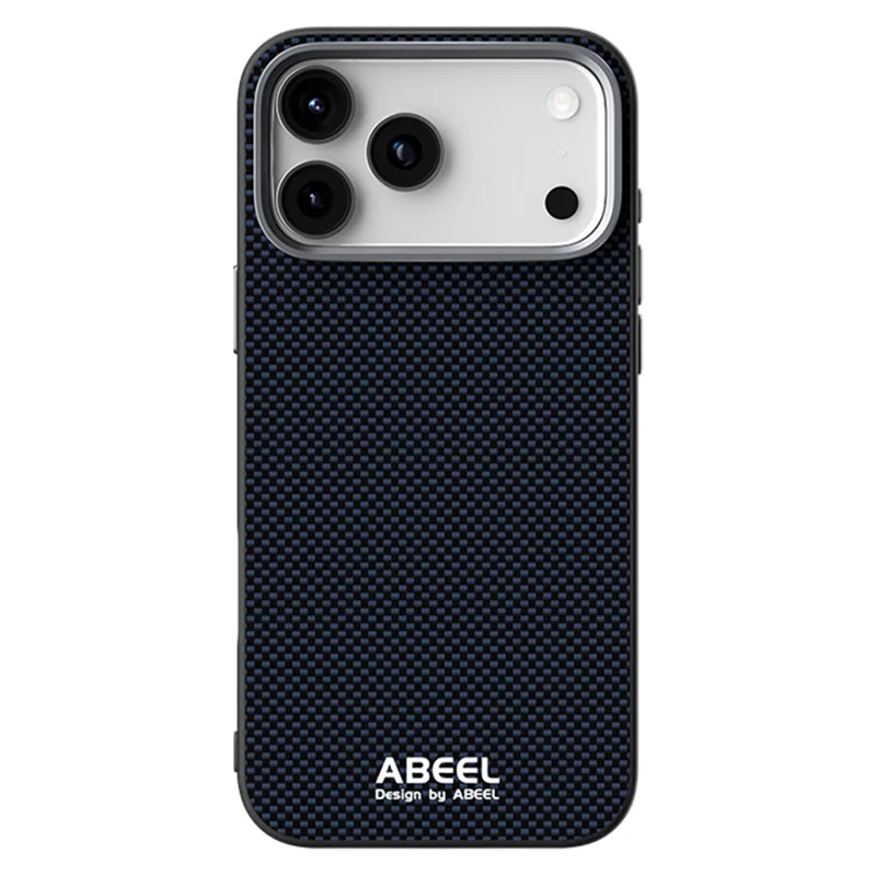ABEEL Custodia per iPhone 17 Pro Max compatibile con MagSafe in lega di alluminio, PC stampato e TPU, rivestimento in pelle - Nero
