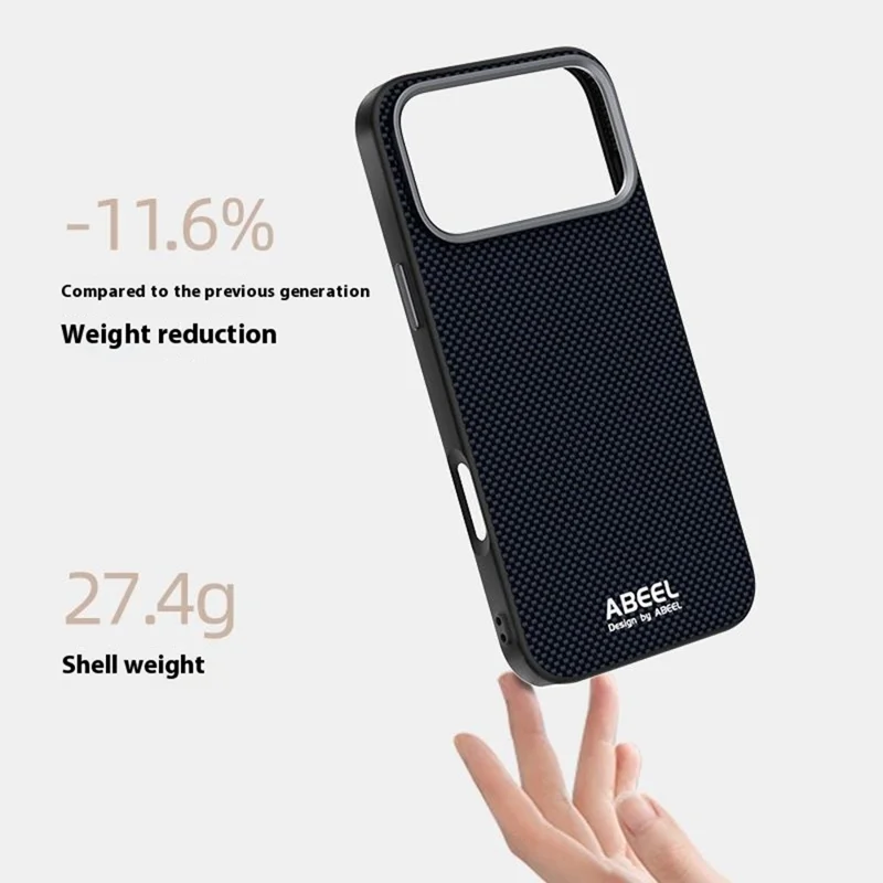 ABEEL Custodia per iPhone 17 Pro Max compatibile con MagSafe in lega di alluminio, PC stampato e TPU, rivestimento in pelle - Nero