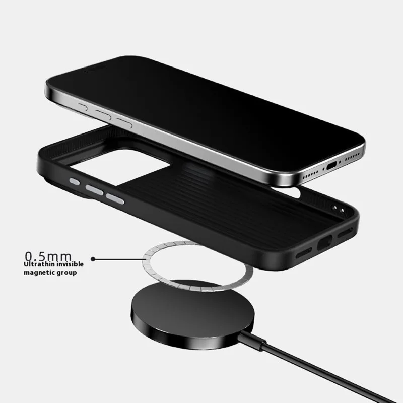 ABEEL Custodia per iPhone 17 Pro Max compatibile con MagSafe in lega di alluminio, PC stampato e TPU, rivestimento in pelle - Nero