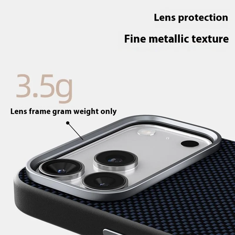ABEEL Custodia per iPhone 17 Pro Max compatibile con MagSafe in lega di alluminio, PC stampato e TPU, rivestimento in pelle - Nero