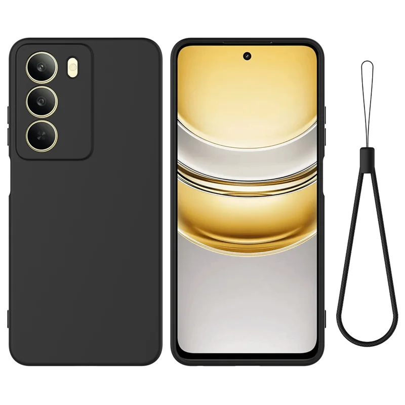 For Realme C75 5G  /  C73 5G Liquid Silicone Case Phone Back Cover with Hand Strap - Black