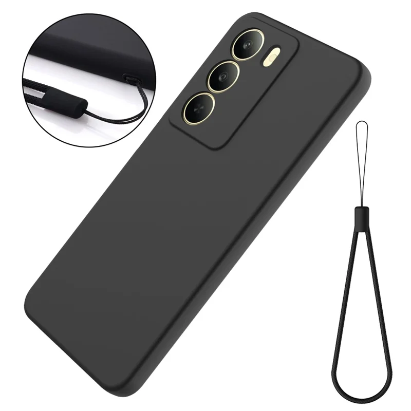 For Realme C75 5G  /  C73 5G Liquid Silicone Case Phone Back Cover with Hand Strap - Black