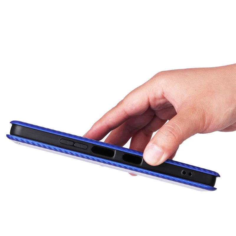 Funda de piel de PU a prueba de golpes con textura de fibra de carbono para TCL 60 NxtPaper 4G - Azul