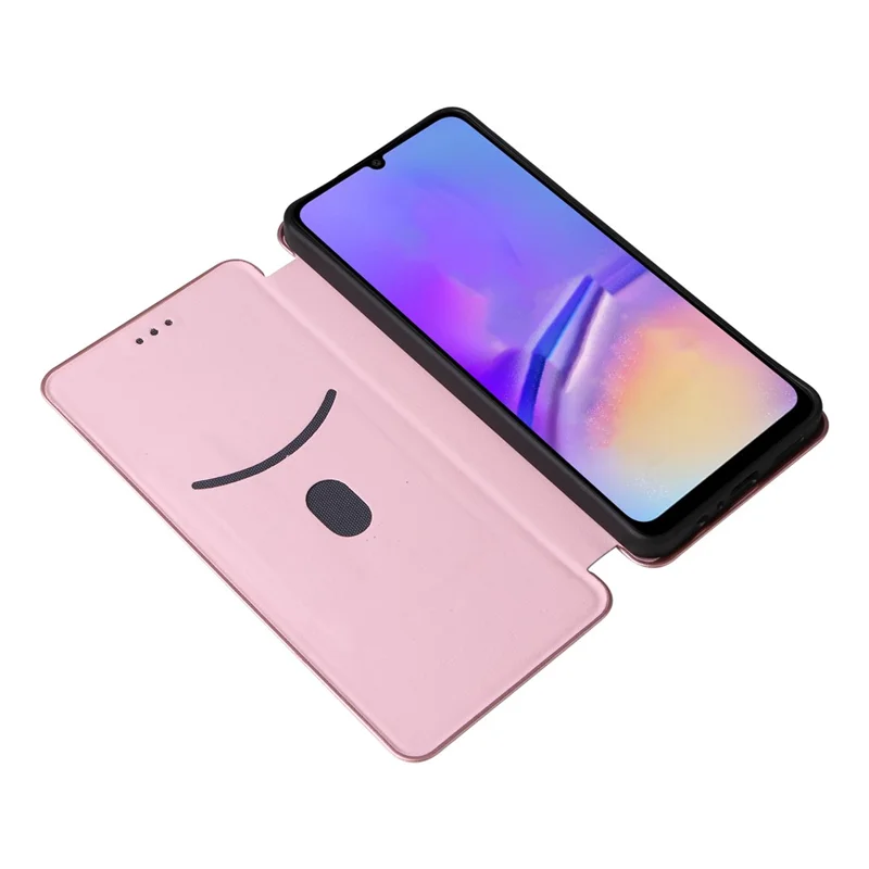 Funda para Samsung Galaxy A07 5G con Textura de Fibra de Carbono Antigolpes, Cuero PU - Oro Rosa