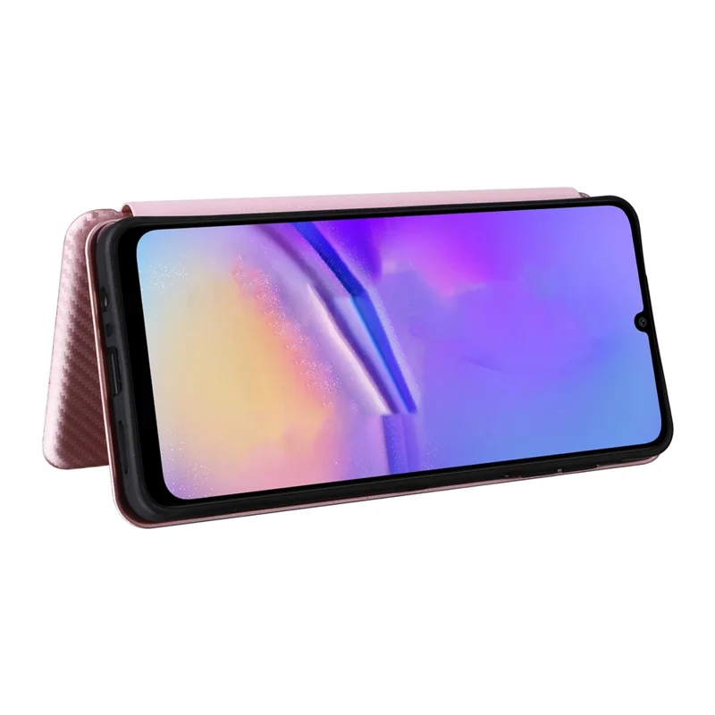 Funda para Samsung Galaxy A07 5G con Textura de Fibra de Carbono Antigolpes, Cuero PU - Oro Rosa