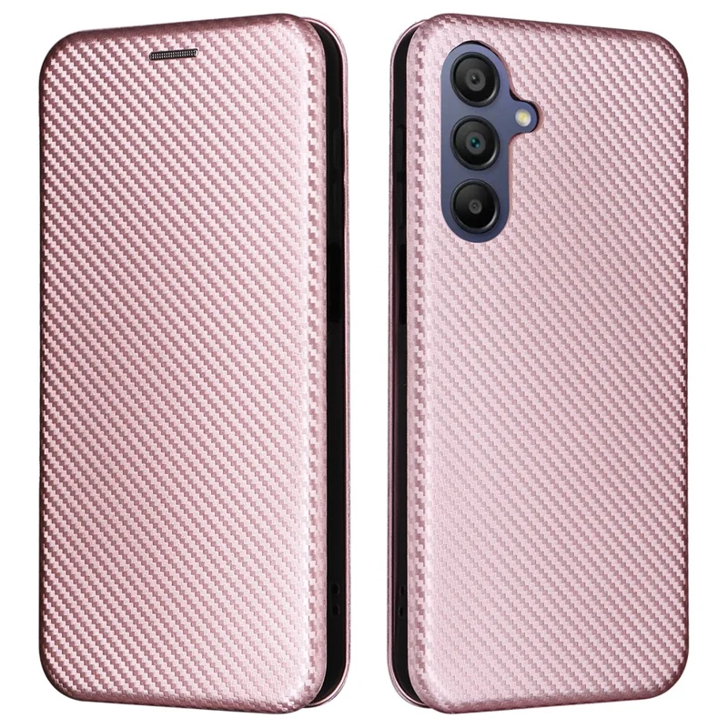 Capa para Samsung Galaxy A17 5G com Textura de Fibra de Carbono à Prova de Queda, Couro PU - Ouro Rosa