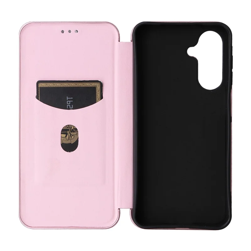 Capa para Samsung Galaxy A17 5G com Textura de Fibra de Carbono à Prova de Queda, Couro PU - Ouro Rosa