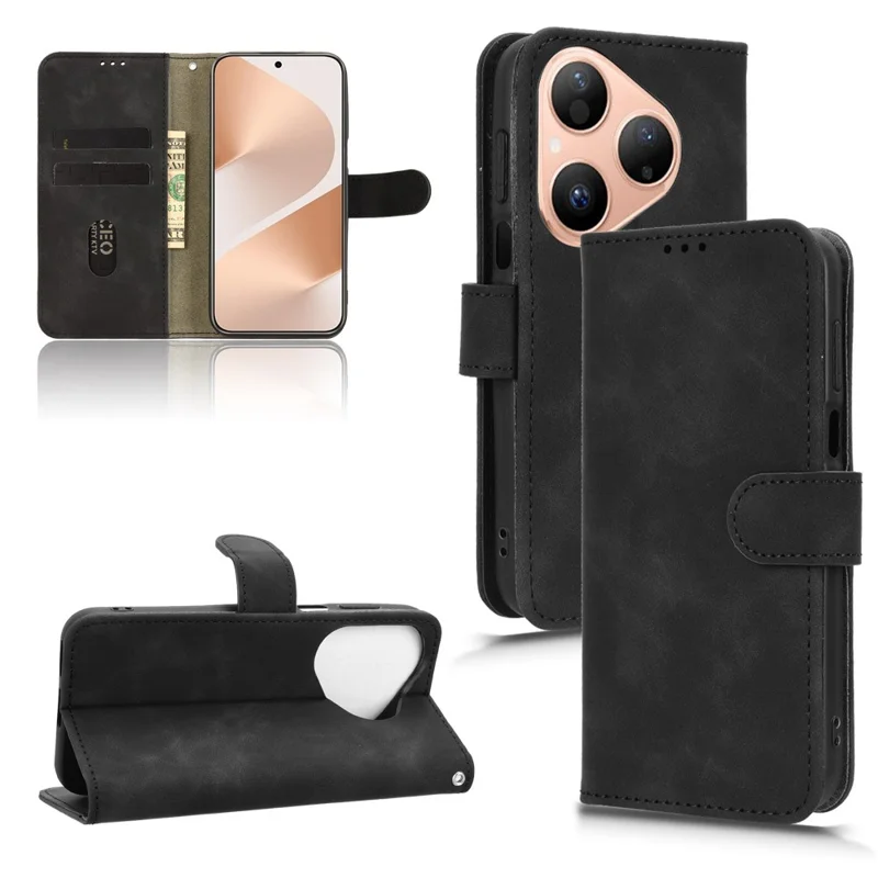 Capa de Couro para Huawei Pura 80 - Estilo Couro, Antiderrapante, Carteira Flip, Capa de Telefone - Preto