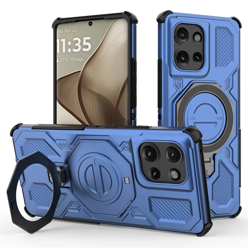 Für Motorola Edge 50 5G Magnetische Hülle mit rotierendem Metallständer PC + TPU Handyrückseite - Dunkelblau