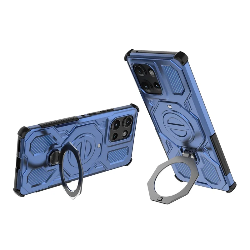 Für Motorola Edge 50 5G Magnetische Hülle mit rotierendem Metallständer PC + TPU Handyrückseite - Dunkelblau
