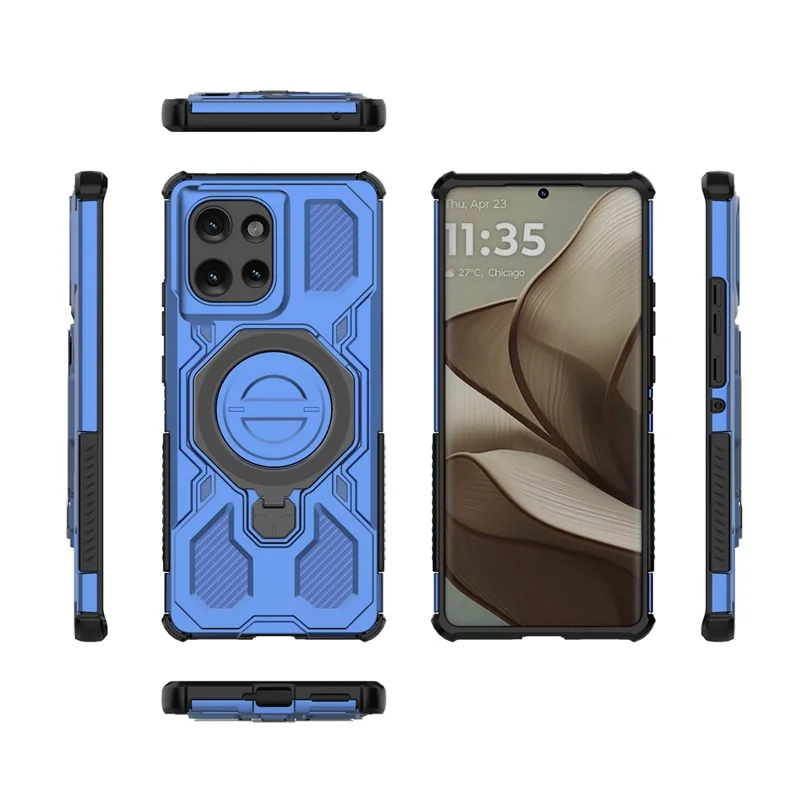 Für Motorola Edge 50 5G Magnetische Hülle mit rotierendem Metallständer PC + TPU Handyrückseite - Dunkelblau