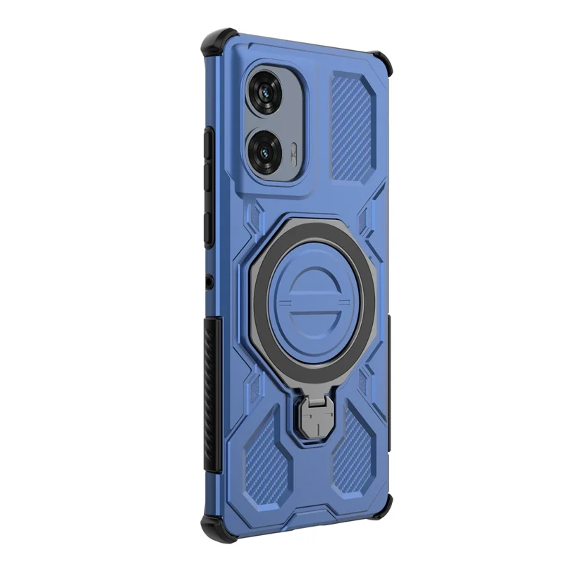Pour Motorola Edge 50 Fusion 5G Étui Magnétique avec Support Métallique Rotatif PC + TPU Protection Arrière de Téléphone - Bleu Foncé