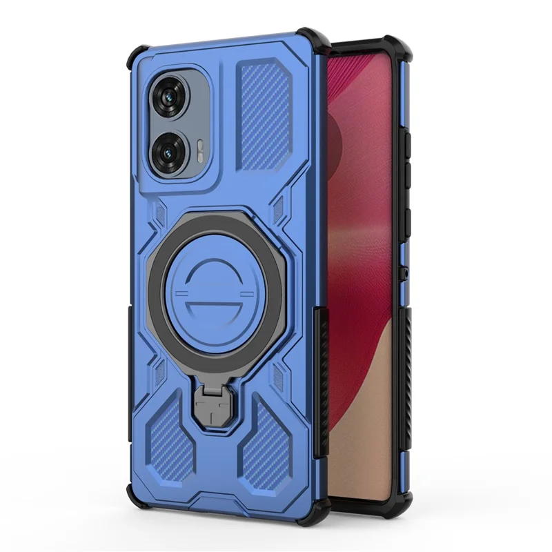 Pour Motorola Edge 50 Fusion 5G Étui Magnétique avec Support Métallique Rotatif PC + TPU Protection Arrière de Téléphone - Bleu Foncé