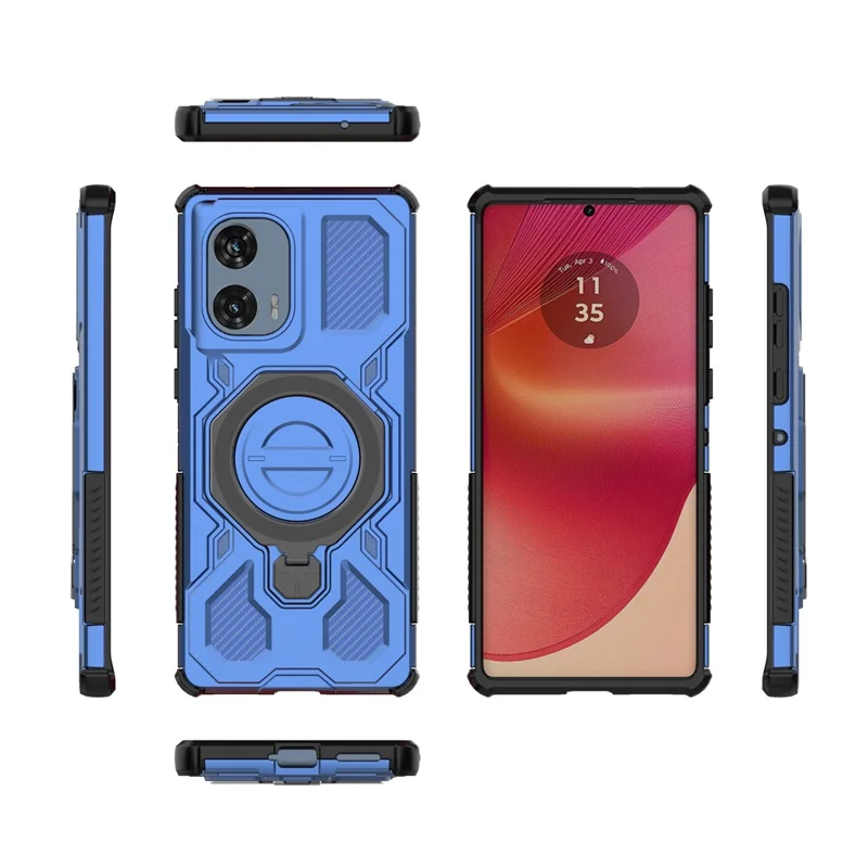 Pour Motorola Edge 50 Fusion 5G Étui Magnétique avec Support Métallique Rotatif PC + TPU Protection Arrière de Téléphone - Bleu Foncé