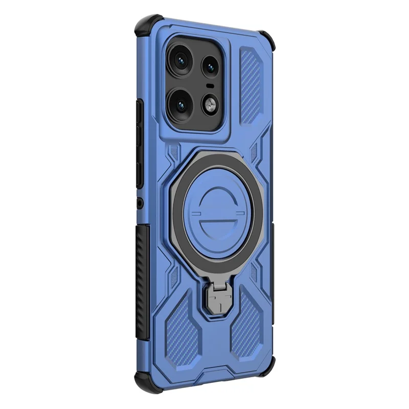 Pour Motorola Edge 50 Pro 5G Étui Magnétique avec Support Métallique Rotatif PC + TPU Coque Arrière de Téléphone - Bleu Foncé