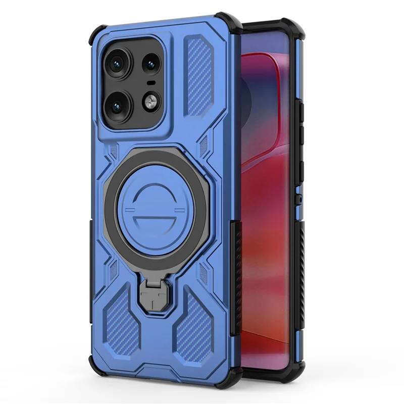 Pour Motorola Edge 50 Pro 5G Étui Magnétique avec Support Métallique Rotatif PC + TPU Coque Arrière de Téléphone - Bleu Foncé