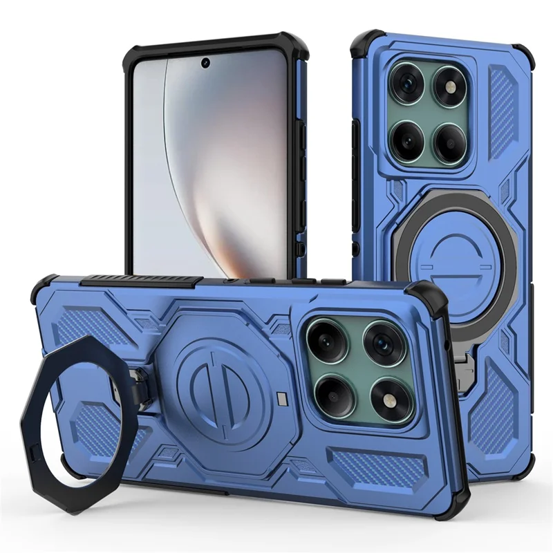 Para Motorola Edge 60 Fusion 5G Capa Magnética com Suporte Metálico Rotativo PC + TPU para Celular - Azul Escuro