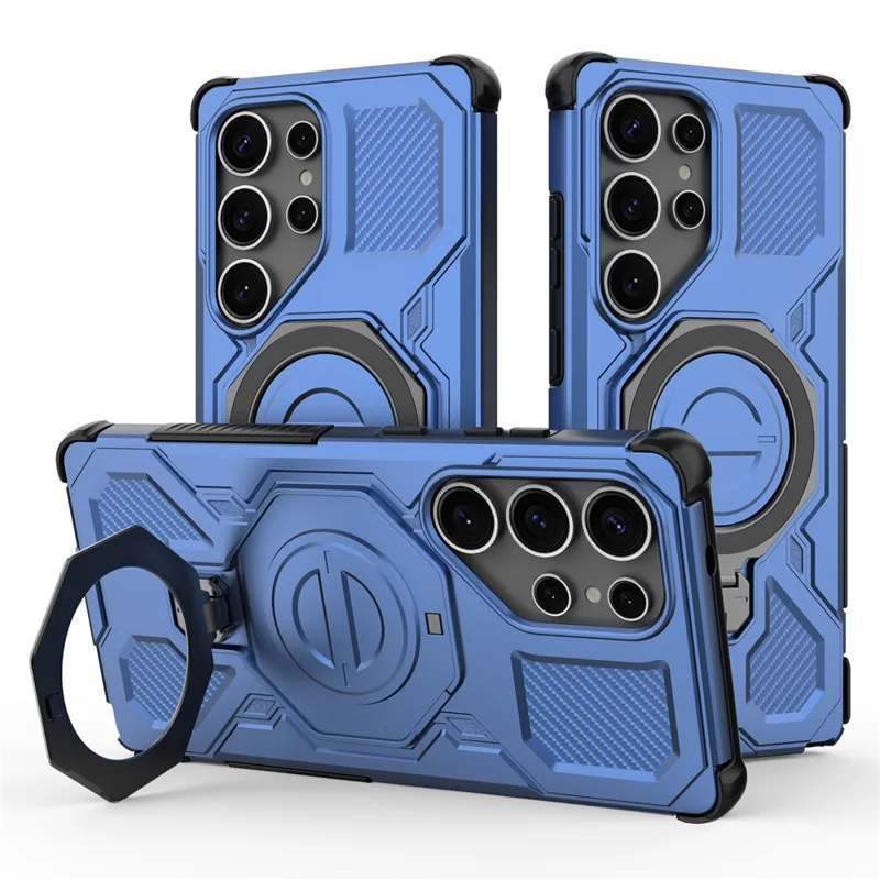 For Samsung Galaxy S25 Ultra Magnetic Case Rotating Metal Kickstand PC + TPU Phone Back Cover - Dark Blue - 1
