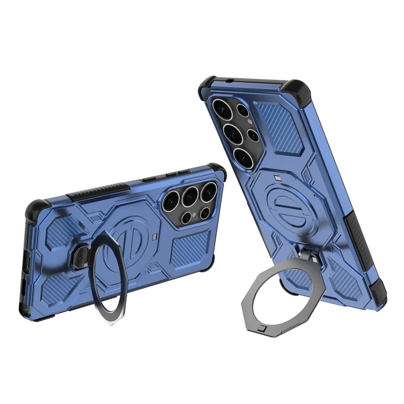 For Samsung Galaxy S25 Ultra Magnetic Case Rotating Metal Kickstand PC + TPU Phone Back Cover - Dark Blue - 2