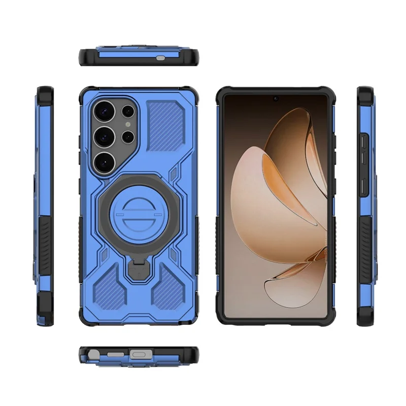 For Samsung Galaxy S25 Ultra Magnetic Case Rotating Metal Kickstand PC + TPU Phone Back Cover - Dark Blue - 7