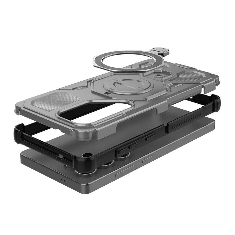 For Samsung Galaxy S25 Ultra Magnetic Case Rotating Metal Kickstand PC + TPU Phone Back Cover - Grey