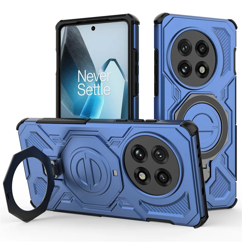 For OnePlus 13 Magnetic Case Rotating Metal Kickstand PC + TPU Phone Back Cover - Dark Blue