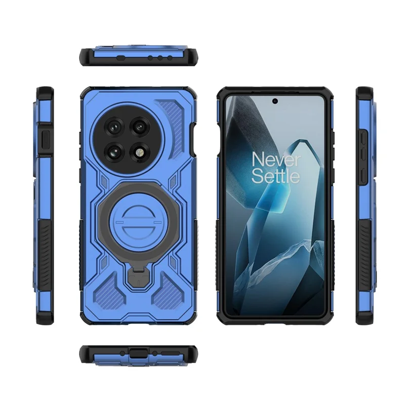 For OnePlus 13 Magnetic Case Rotating Metal Kickstand PC + TPU Phone Back Cover - Dark Blue