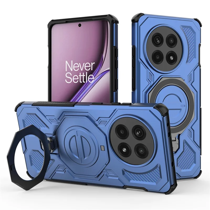 Capa de Celular Magnética para OnePlus Ace 5 Pro 5G / Ace 5 5G / 13R 5G com Suporte Giratório de Metal em PC + TPU - Azul Escuro