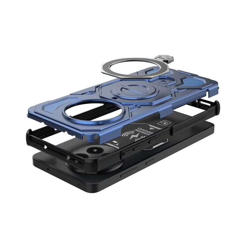 Capa de Celular Magnética para OnePlus Ace 5 Pro 5G / Ace 5 5G / 13R 5G com Suporte Giratório de Metal em PC + TPU - Azul Escuro