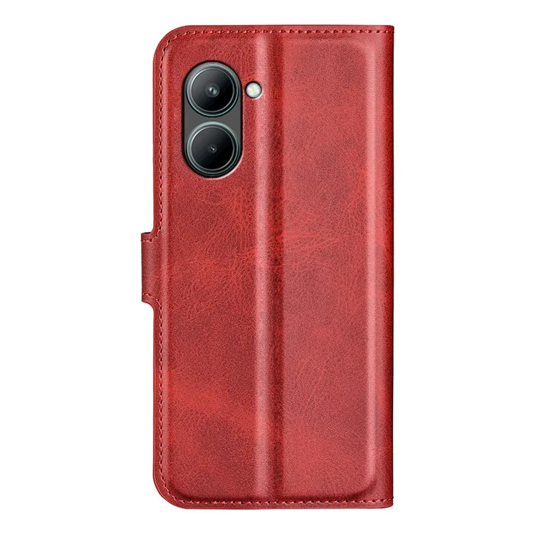 For Realme C33 2023 4G / C33 4G Calf Textured PU Leather Wallet Case Stand Function Square Magnetic Clasp Protective Shockproof Phone Cover - Red