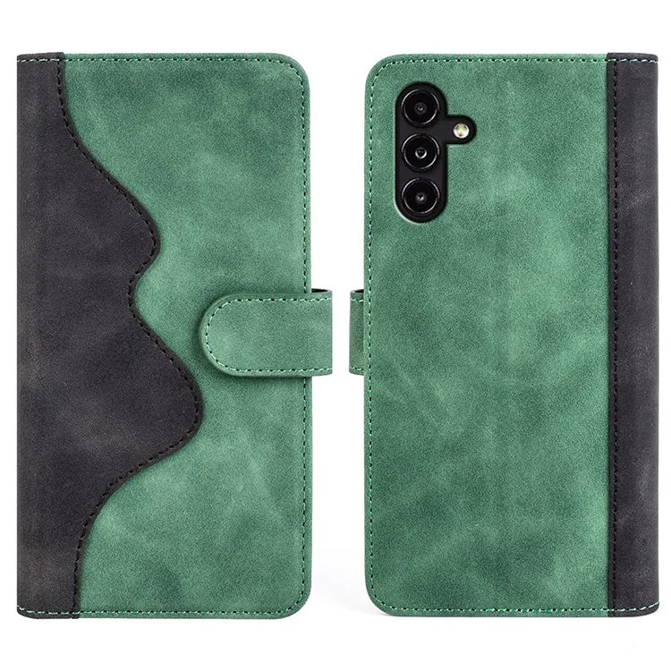 For Samsung Galaxy A14 5G / 4G Color Splicing PU Leather Book Wallet Case Magnetic Closure Stand Full Protection Folio Flip Phone Cover - Green