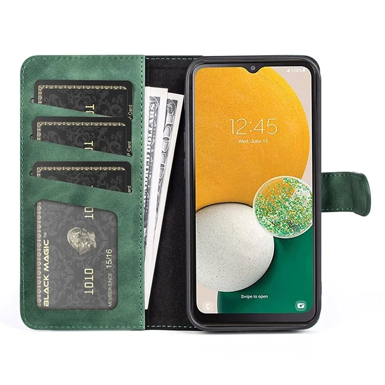 For Samsung Galaxy A14 5G / 4G Color Splicing PU Leather Book Wallet Case Magnetic Closure Stand Full Protection Folio Flip Phone Cover - Green