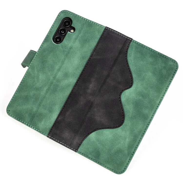 For Samsung Galaxy A14 5G / 4G Color Splicing PU Leather Book Wallet Case Magnetic Closure Stand Full Protection Folio Flip Phone Cover - Green