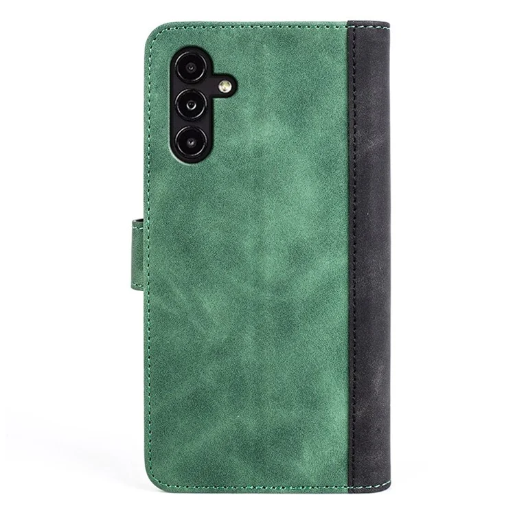 For Samsung Galaxy A14 5G / 4G Color Splicing PU Leather Book Wallet Case Magnetic Closure Stand Full Protection Folio Flip Phone Cover - Green