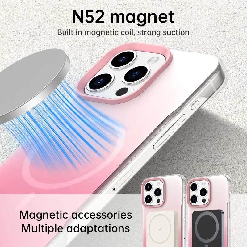 For iPhone 15 Pro Max Case Compatible with MagSafe Frameless TPU PC Phone Back Cover - Pink