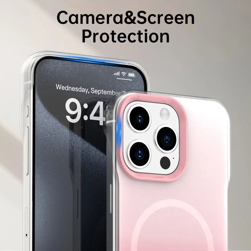 Étui pour iPhone 14 Pro Compatible avec MagSafe Coque arrière de téléphone sans cadre en TPU et PC - Rose