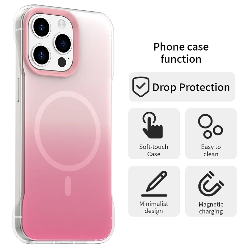 For iPhone 14 Pro Max Case Compatible with MagSafe Frameless TPU PC Phone Back Cover - Pink