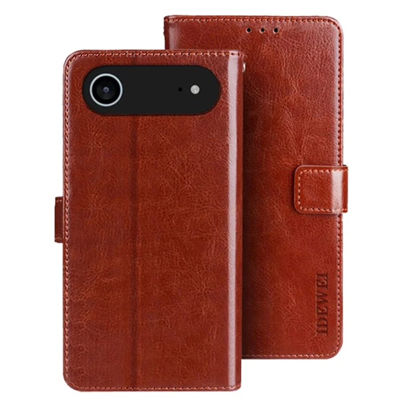 IDEWEI Für iPhone 17 Luftständer Hülle mit Crazy Horse Leder-Optik - Braun