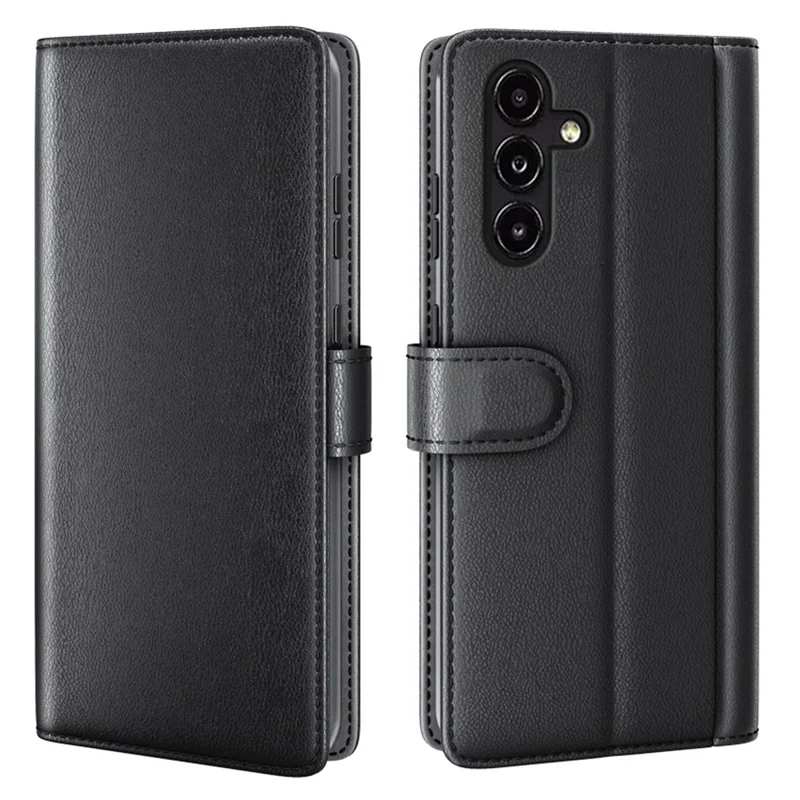 For Samsung Galaxy A14 5G / 4G Case Genuine Split Leather Phone Cover with Wallet Stand - Black