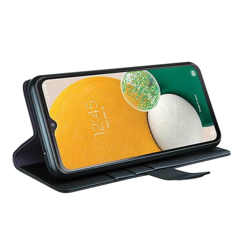 For Samsung Galaxy A14 5G / 4G Case Genuine Split Leather Phone Cover with Wallet Stand - Black
