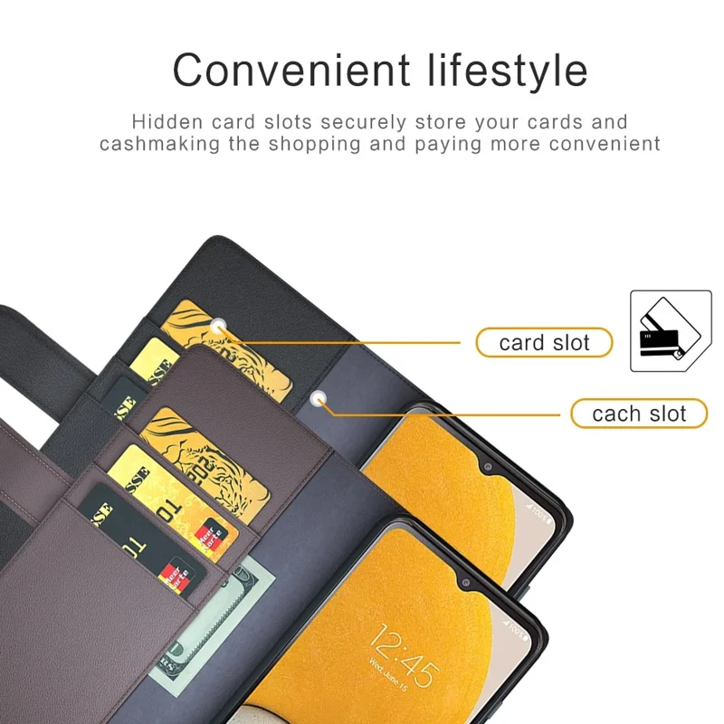 For Samsung Galaxy A14 5G / 4G Case Genuine Split Leather Phone Cover with Wallet Stand - Black