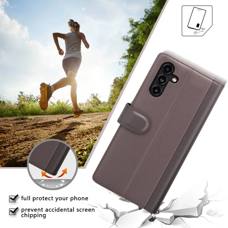 For Samsung Galaxy A14 5G / 4G Case Genuine Split Leather Phone Cover with Wallet Stand - Black