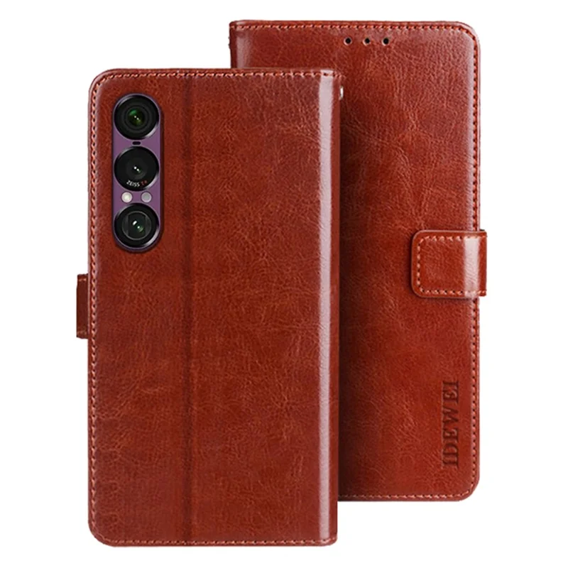 IDEWEI Für Sony Xperia 1 VII Standhülle Crazy Horse Leder Handyhülle - Braun