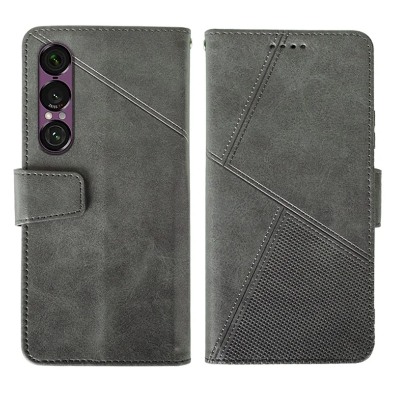 IDEWEI Ledertasche Handyhülle mit Ständer für Sony Xperia 1 VII - Kalbslederoptik Grau