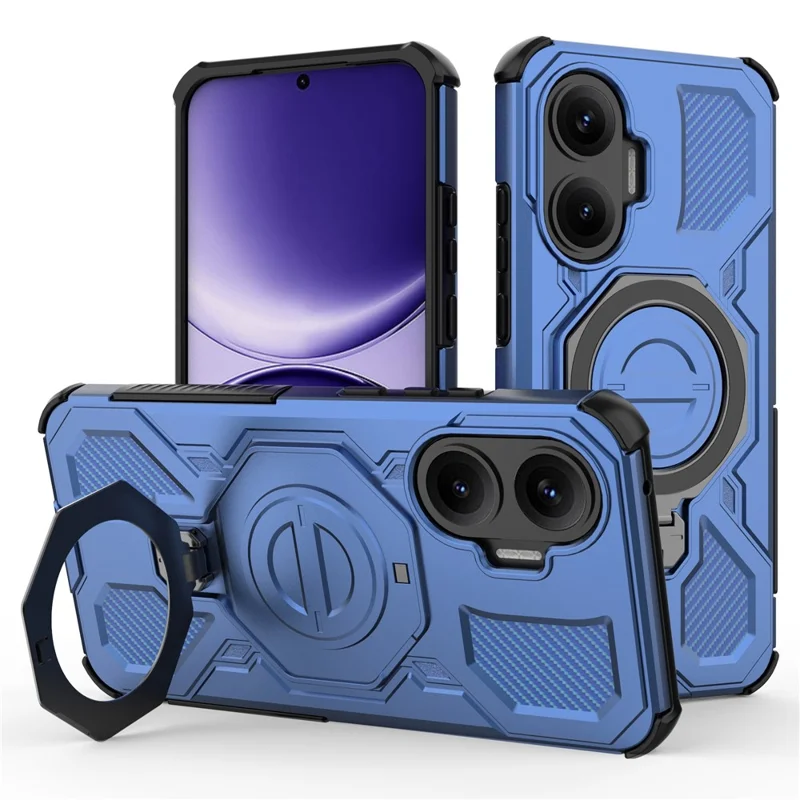 For Xiaomi Poco F7 5G / Redmi Turbo 4 Pro 5G Magnetic Case Rotating Metal Kickstand PC + TPU Phone Back Cover - Dark Blue